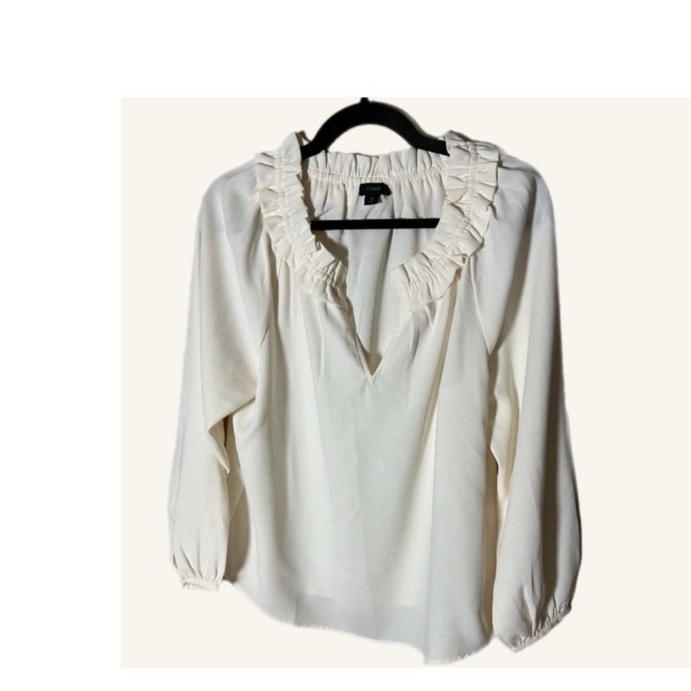 J.Crewโ Ivory Drapey Ruffleneck modest office career size Medium